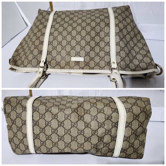 Authentic GUCCI GG Coated Canvas Joy Medium Tote Bag Beige/White - Picture 8 of 16